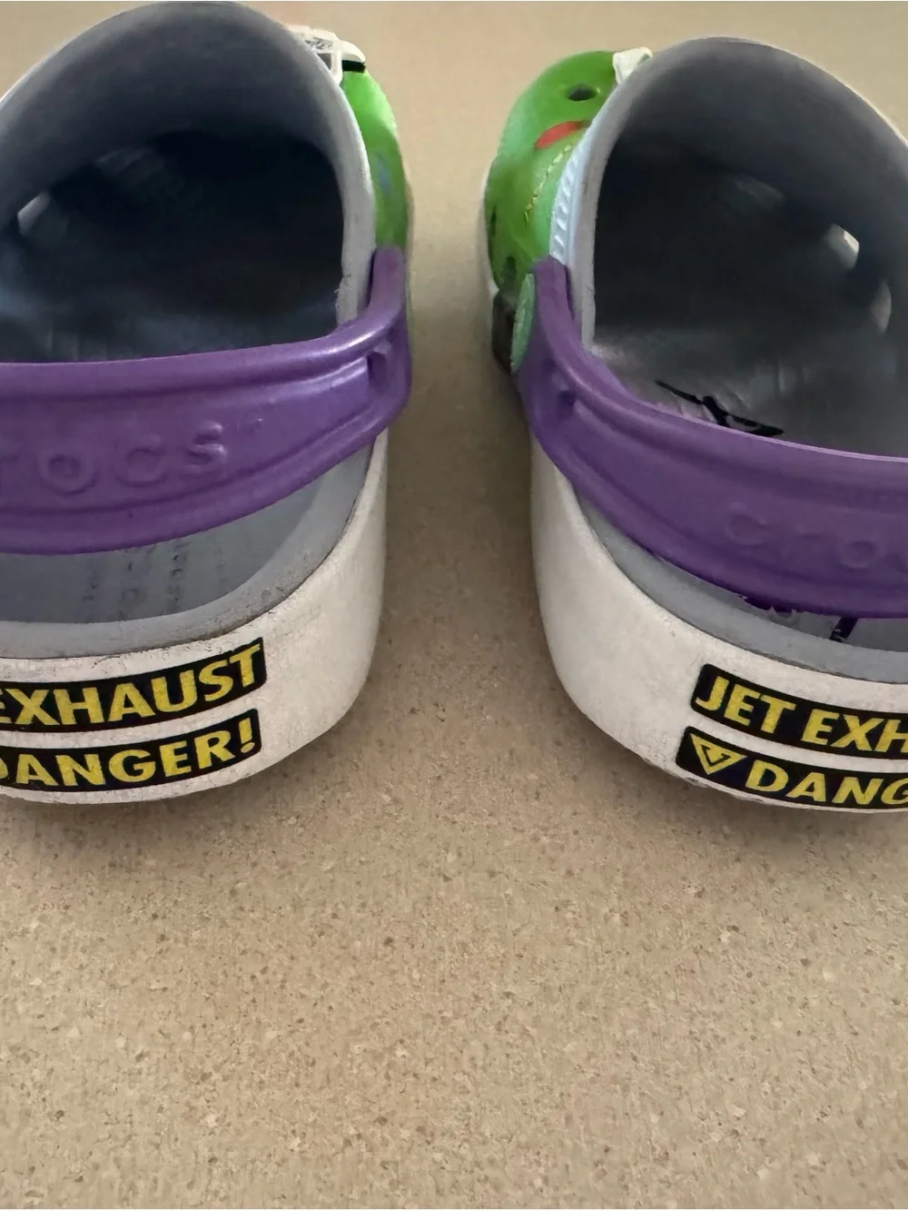 CROCS Kids Green Clogs with Purple Heel Strap and Space Charms